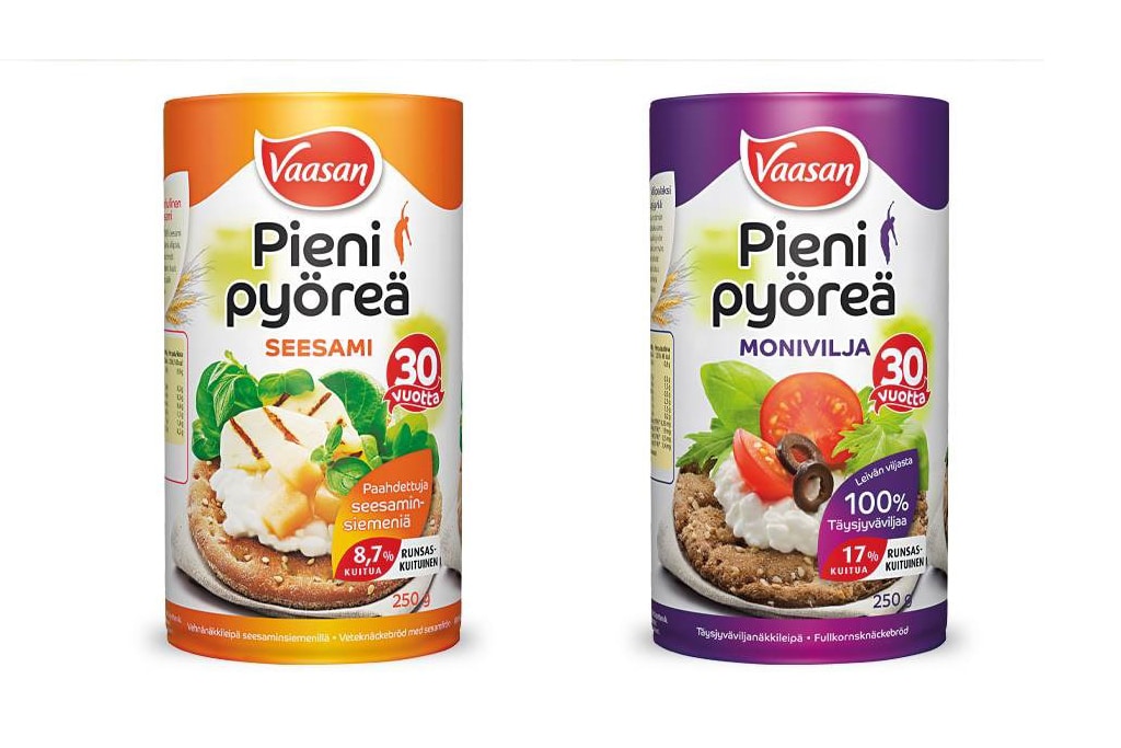 Kaksi Vaasan-merkkistä näkkileipäpakettia.