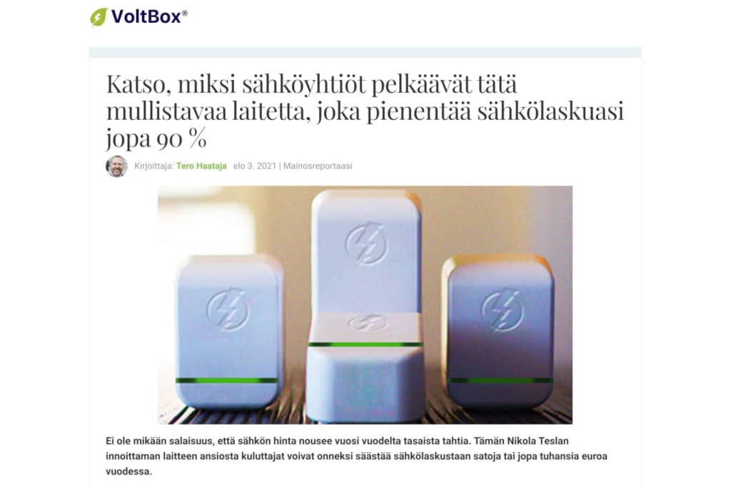 Kuva Voltbox-nimisen tuotteen mainoksesta.