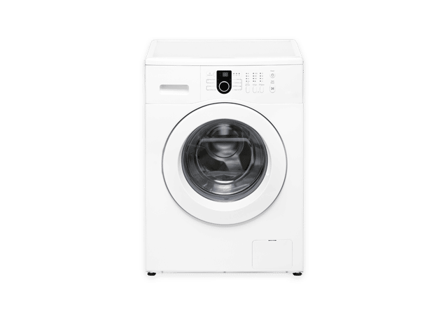 Valkoinen pyykinpesukone.