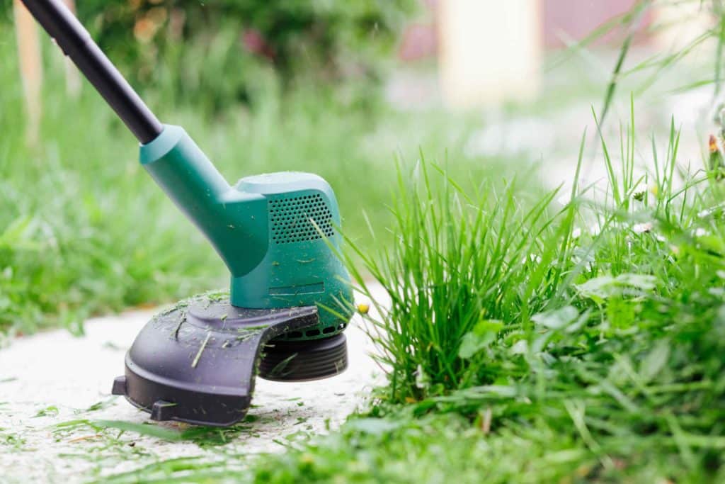 Ruohotrimmeri leikkaamassa ruohoa.