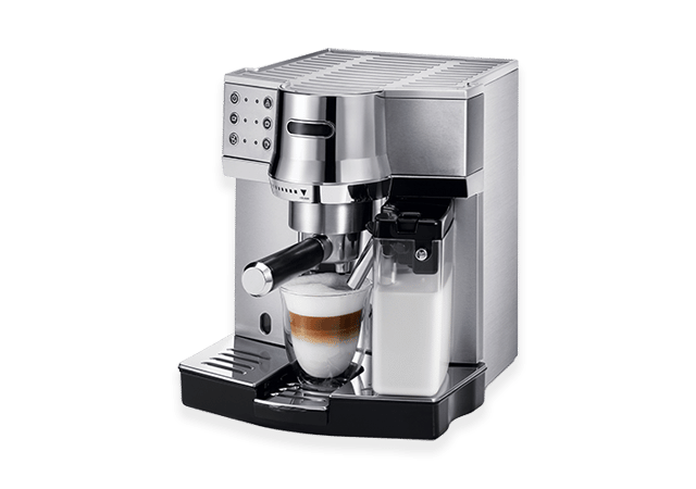 Metallinharmaa kahvikone.