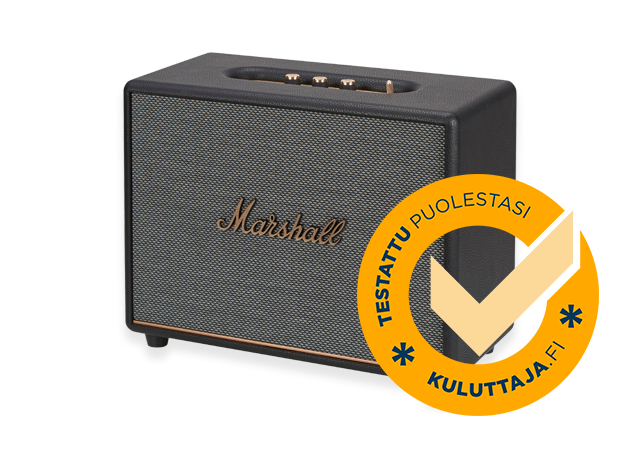 Langaton kotikaiutin ja Kuluttajan testattu puolestasi -merkki.