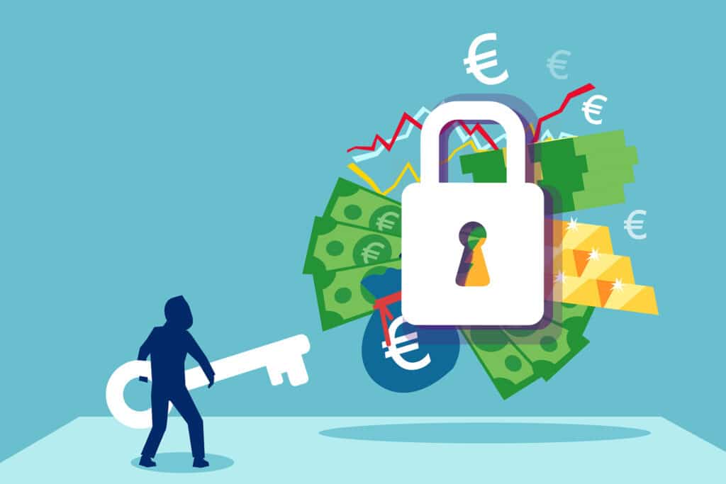 Sijoitushuijaus. Sijoitetut rahat lukon takana.