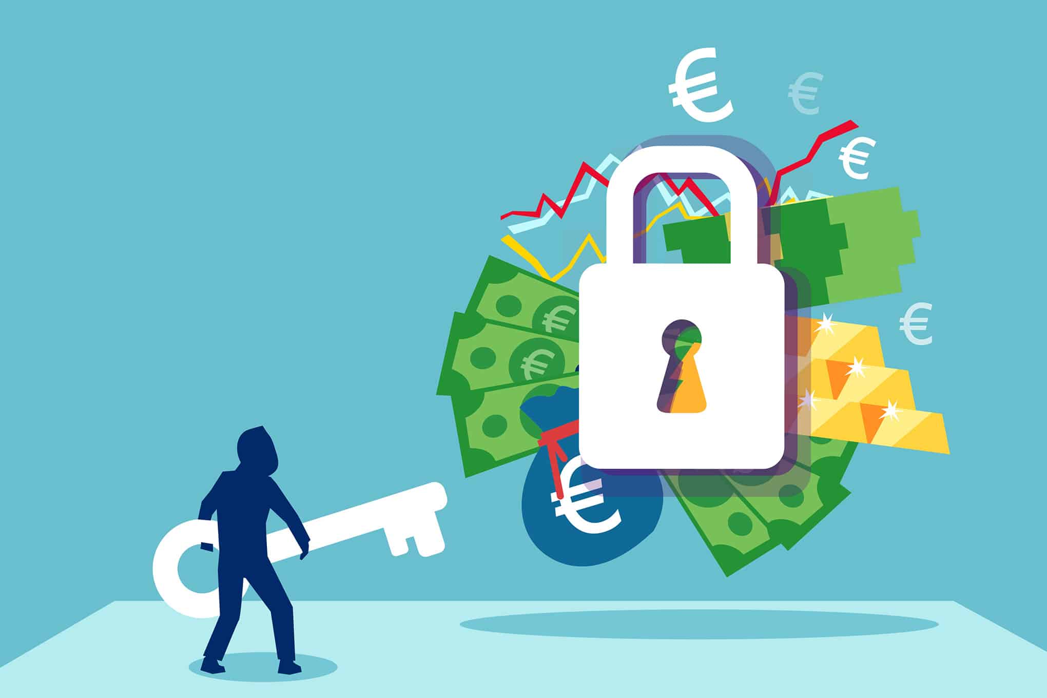 Sijoitushuijaus. Sijoitetut rahat lukon takana.