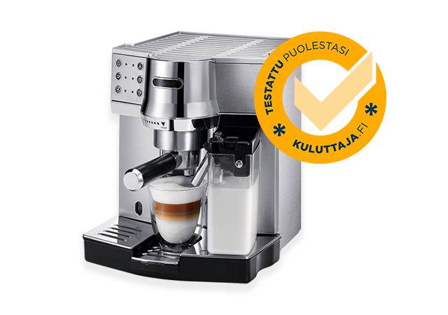 Kahvikone ja Kuluttajan testattu puolestasi -merkki.