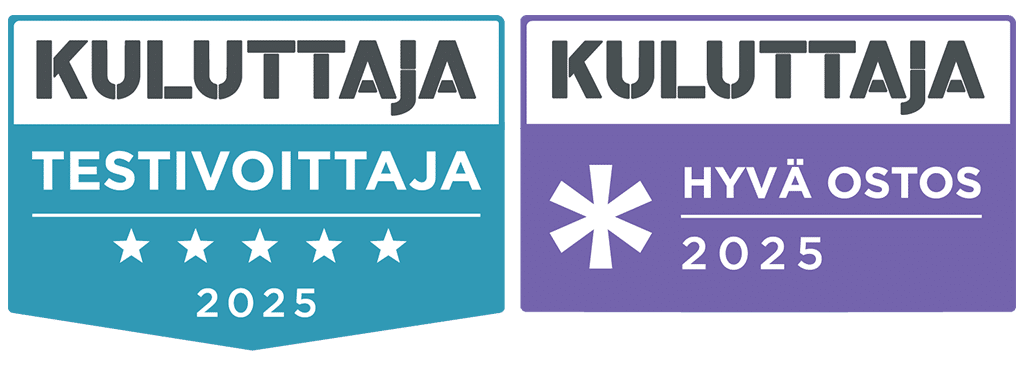 Testivoittaja- ja Hyvä ostos -merkit 2025.