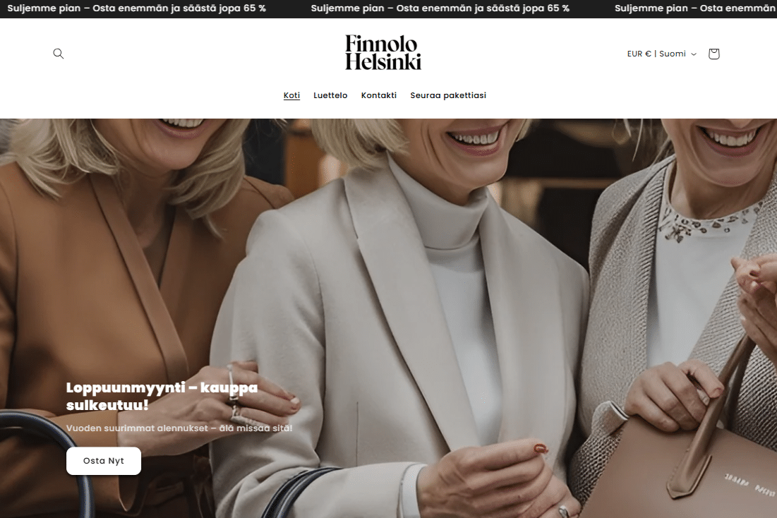 Kuvakaappaus Finnolo Helsinki -kaupan verkkosivuilta.