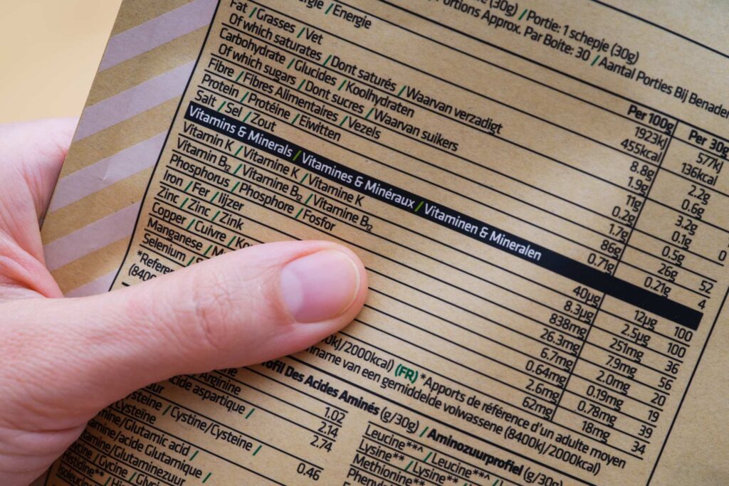 Tuotteen ainesosaluettelo.