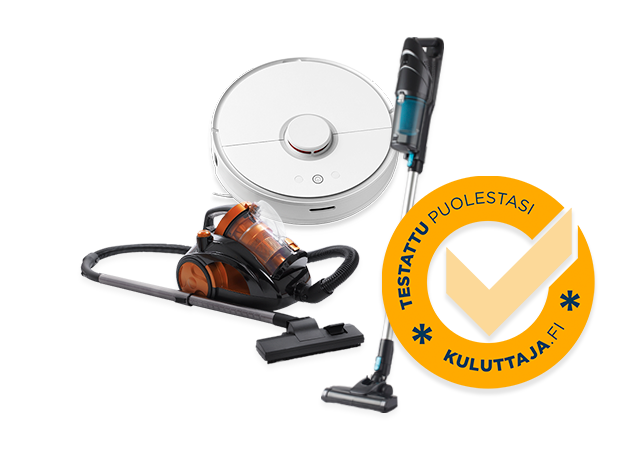 Robotti-imuri, pussiton pölynimuri ja varsi-imuri.