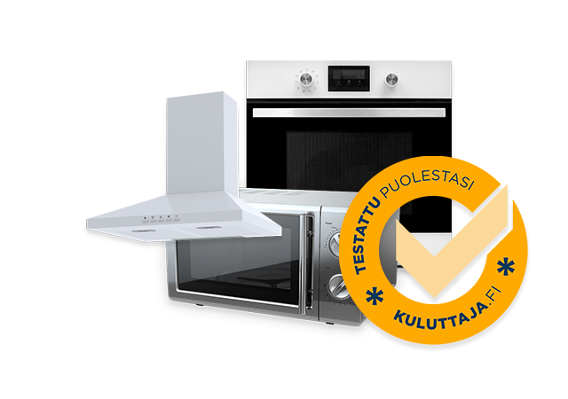 Uuni, mikroaaltouuni ja liesituuletin.