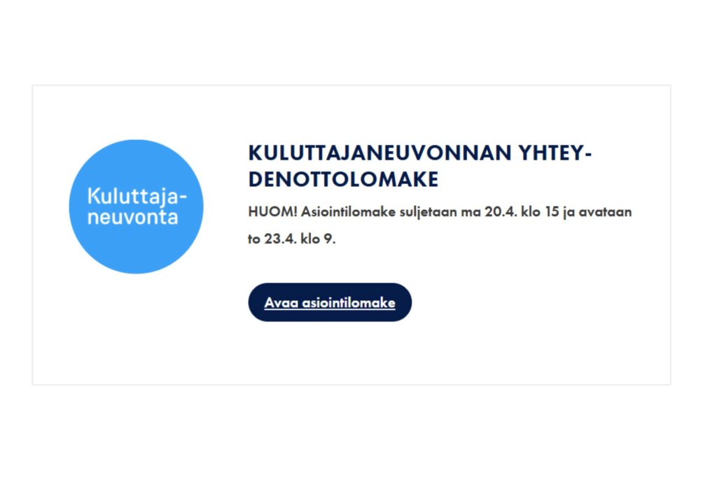 Kuluttajaneuvonnan yhteystiedot.