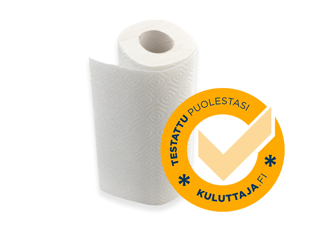 Talouspaperirulla ja Kuluttajan testattu puolestasi -merkki.